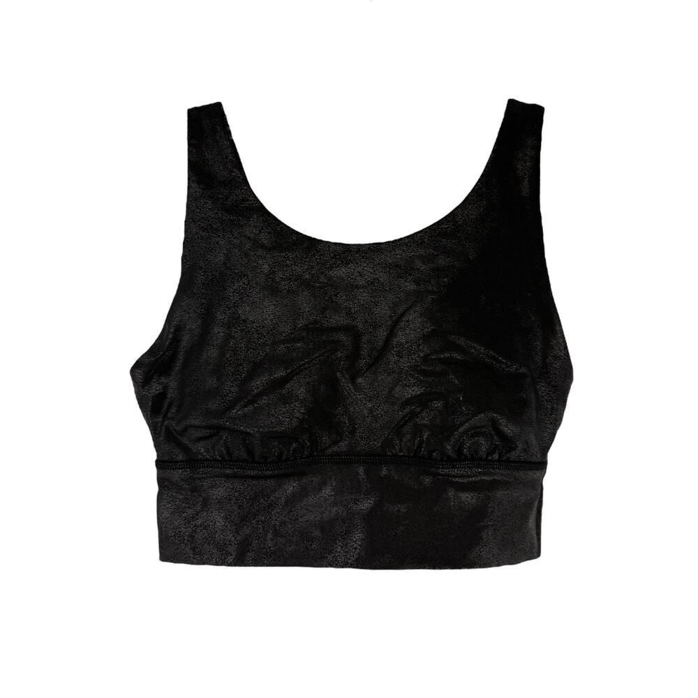 Aerie Offline Sportsbra Black XS Faux Leather Stretch Med Support Keyhole Back